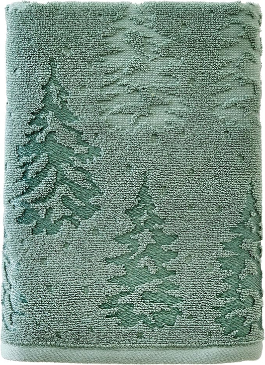 SKL Home Fall/Christmas/Winter Wispy Trees Premium Cotton Blend Bath Towel, 500 GSM, Soft & Absorbent Jacquard, Sage