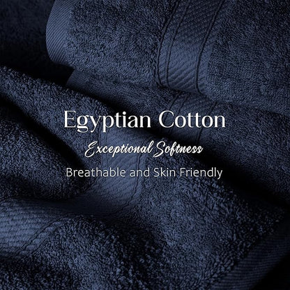 Superior Egyptian Cotton Pile Bath Towel Set of 2, Ultra Soft Luxury Towels, Thick Plush Essentials, Absorbent Heavyweight, Guest Bath, Hotel, Spa, Home Bathroom, Shower Basics, Navy Blue