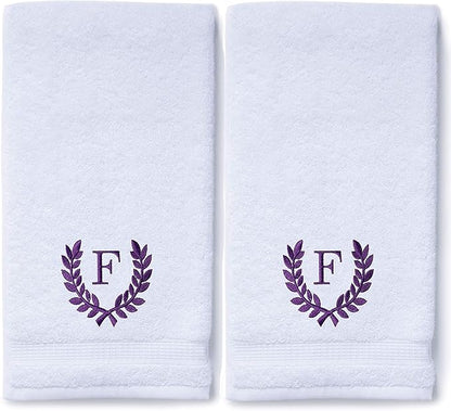 Decorative and Monogrammed Hand Towels for Bathroom Kitchen Makeup | Personalized Gift for Wedding-Bridal | Roman Font Custom Luxury Turkish Towel | Spa Collection, Oversized, 16 X 30 Inch, Set of 2