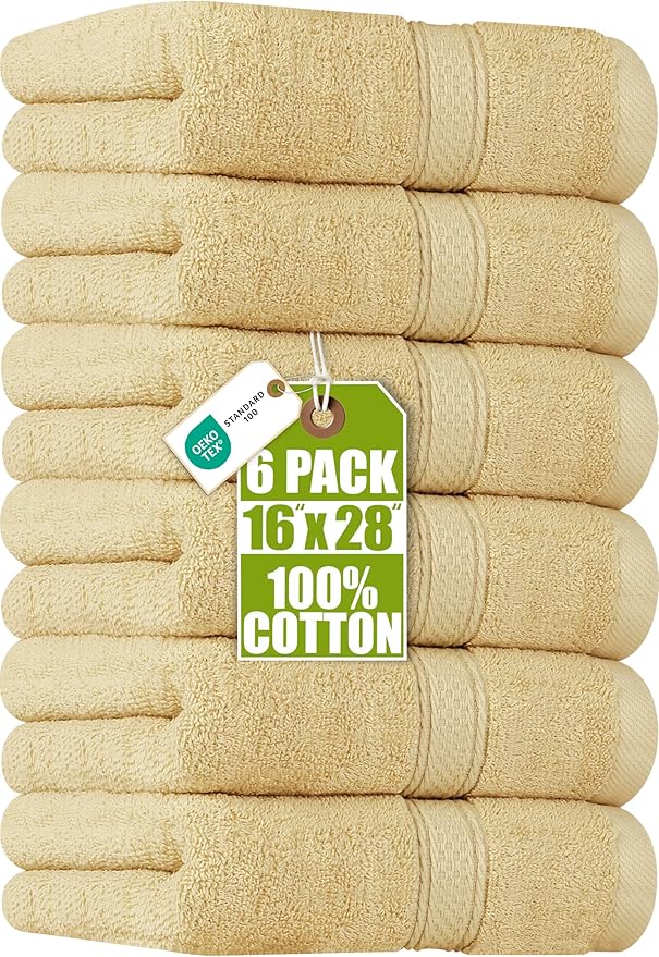 Utopia Towels 6 Pack Premium Hand Towels Set, 16 by 28 inches, 100% Ring Spun Cotton, Ultra Soft and Highly Absorbent 600GSM Towels for Bathroom, Gym, Shower, Hotel, and Spa, Beige