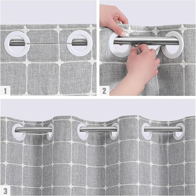MitoVilla No Hooks Needed Boho Farmhouse Shower Curtain with Snap-in Liner, Cotton Linen Fabric Shower Curtains with Tassels for Rustic Neutral Bathroom Decor, Grey, 72 x 74