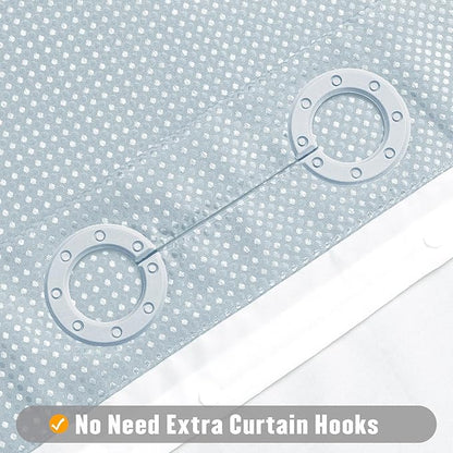 MitoVilla No Hooks Needed Extra Long Shower Curtain Liner Set, Blue 86 inch XL Heavyweight Waffle Fabric Cloth Shower Curtains Set with Snap-in Liner for Modern Luxury Hotel & Spa Bathroom Decor