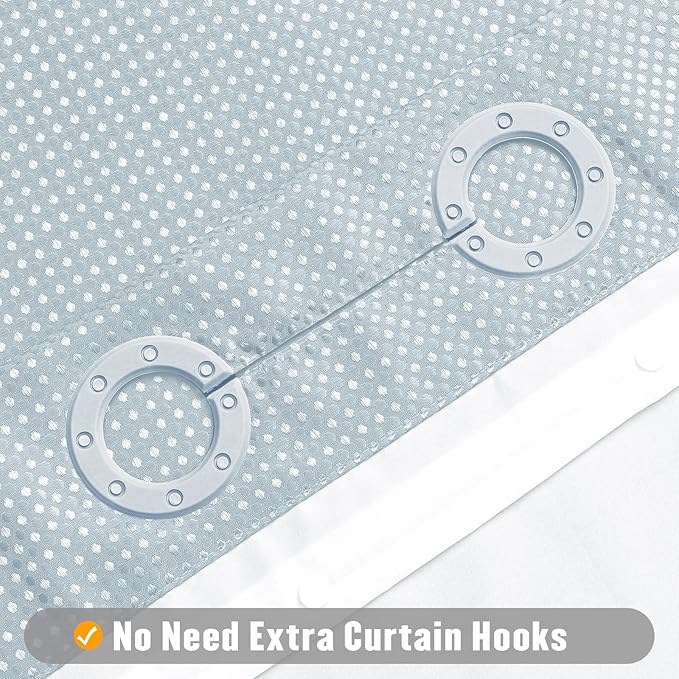 MitoVilla Blue Long Shower Curtain Liner Set 72 x 80, No Hooks Needed 80 inch Long Heavyweight Waffle Fabric Shower Curtain Set with Snap-in Liner for Hotel Grade Spa-Like Bathroom Decor, Fog Blue