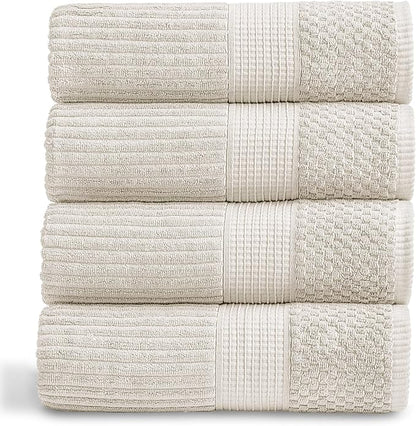 Springtree Home 100% Cotton Bath Towel Set of 4 | Super Soft & Absorbent with Quick-Dry Fibers | 4 Bath Towels |Textured and Durable Cotton | Krista Collection (Beige)
