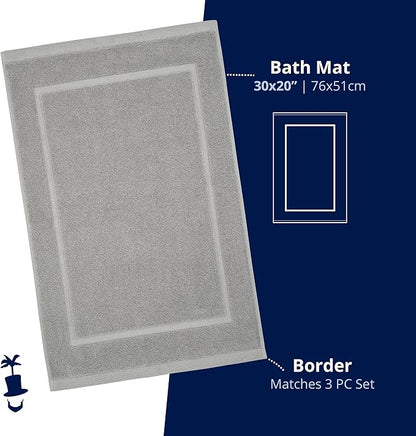 Lincoln & Palm 1-Piece Turkish Cotton Bath Mat - Soft, Plush, and Absorbent - 1000 GSM Thick Luxury Spa and Hotel Style - No Rubber Backing - Silver-Infused SILVERbac (1 Piece Bath Mat, Silver)