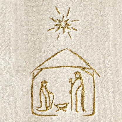 SKL Home Religious/Christmas/Winter Nativity Hand Towel 2pc Set for Bath/Kitchen & Gift, Natural