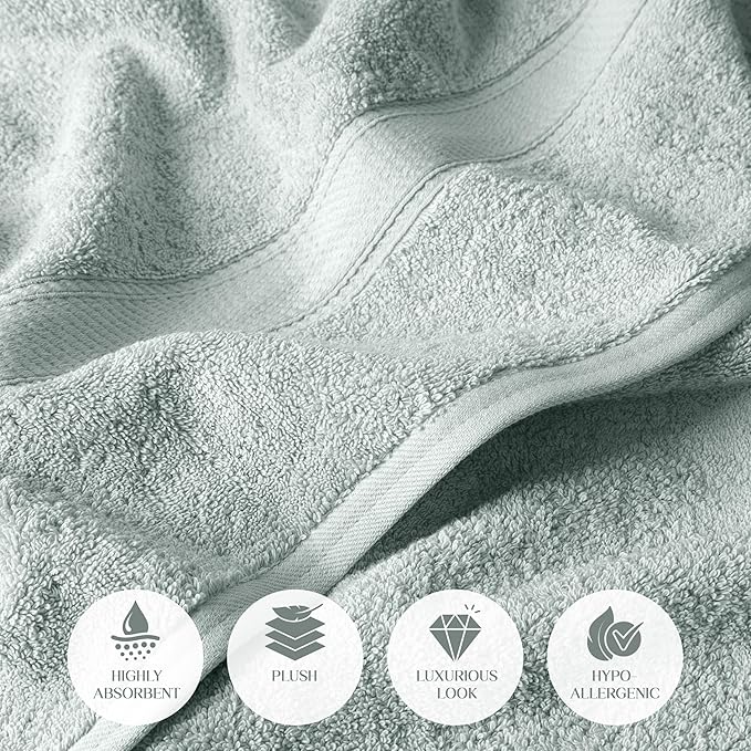 Superior Egyptian Cotton Pile Bath Towel Set of 2, Ultra Soft Luxury Towels, Thick Plush Essentials, Absorbent Heavyweight, Guest Bath, Hotel, Spa, Home Bathroom, Shower Basics, Sea Foam