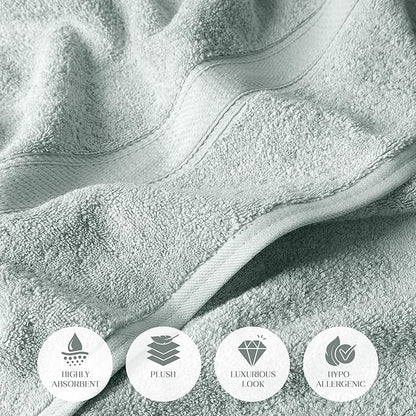 Superior Egyptian Cotton Pile Bath Towel Set of 2, Ultra Soft Luxury Towels, Thick Plush Essentials, Absorbent Heavyweight, Guest Bath, Hotel, Spa, Home Bathroom, Shower Basics, Sea Foam