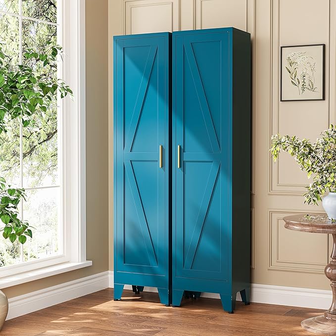 Narrow Bthroom Storage Cabinet Tall Metal Storage Cbinets with 4 Adjustable Shelves Freestanding 5 Tier Slim Pantry Cabinet for Kitchen Office Small Space