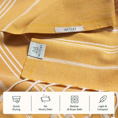 WETCAT Turkish Hand Towels with Hanging Loop, Set of 2 (20" x 30") 100% Turkish Cotton, Pre-Washed, Quick Drying, for Kitchen or Bathroom - Honey Gold