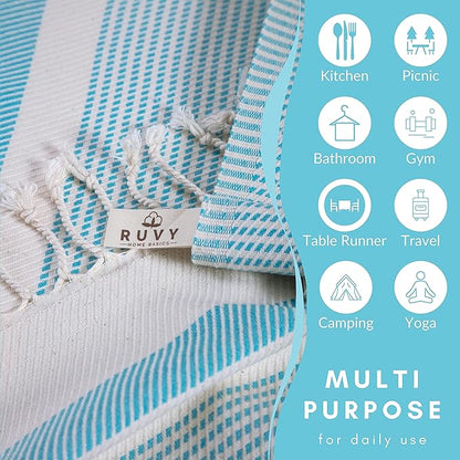 Ruvy Home Basics Turkish Hand Towels for Bathroom Set of 2 | 18"x40", Cotton | Decorative Towel for Bathroom, Kitchen, Dishcloth, Tea, Yoga, Face, Gym - Turquoise