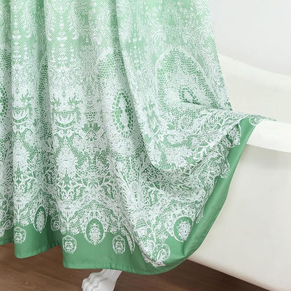 78 Inch Long Shower Curtain - Chantilly Lace Design, Heavyweight Polyester, Grass Green to White Ombre, 72" W x 78" H