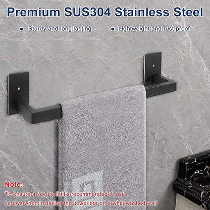 NearMoon Self Adhesive Bathroom Towel Bar, Stainless Steel Square Bath Wall Shelf Rack Hanging Towel Stick On Sticky Hanger Contemporary Style, Towel Rack Wall Mounted (16 Inch, Matte Black)