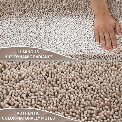 Yimobra Long Bathroom Rugs Runner 55x24 Inch, Extra Thick Soft Absorbent Chenille Bath Mat, Non Slip Machine Washable, Quick Dry Bath Rugs for Bathroom Floor, Tub and Shower, Khaki
