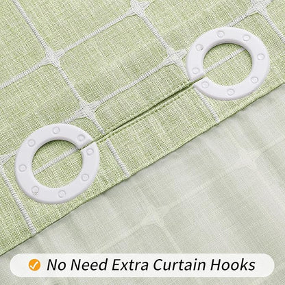 MitoVilla No Hooks Required Farmhouse Shower Curtain with Snap-in Liner - with Window & Magnets, Boho Cotton Linen Fabric Shower Curtains with Tassels for Rustic Bathroom Decor, Sage Green, 72 x 74