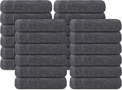 Tens Towels Pack of 24 Washcloths, 12 x 12 Inches, Lighter Weight, Quick to Dry, Super Soft & Absorbent, Gentle Face Towels, Hotel Quality, Perfect for Bathroom, Gym, Spa (Dark Grey, 24 Pack)