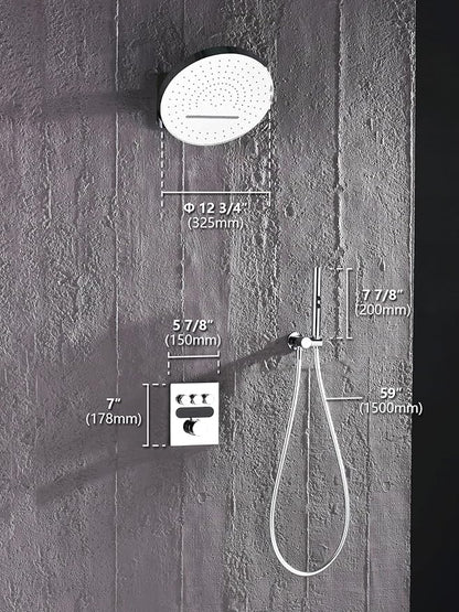 Lefton Shower System in Fahrenheit Display (Battery-free), 13” Overhead Round Rainfall Shower Head with All-in-one Handheld Spray Showerhead, 4-in-1 Control System, SSWM2501 (Chrome)