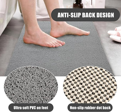 HOMBYS 58 x 32 Extra Large Shower Mat for Shower Stall Tub, Non Slip Bath Mat Bathroom Accessories, PVC Loofah Mats for Shower and Bathroom, Quick Drying, (Grey, 58"x32")