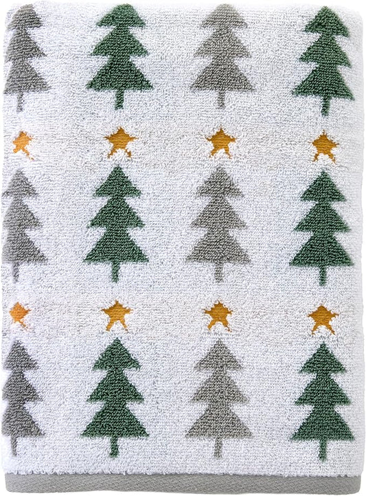 SKL Home Christmas/Winter Multi Trees 100% Cotton Premium Bath Towel, 500 GSM, Soft & Absorbent, Reversible Jacquard, Decorative, Multi