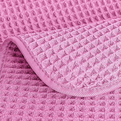 POLYTE 430 GSM Microfiber Lint Free Washcloth Face Towel, 13 x 13 in, 4 Pack (Waffle Weave)