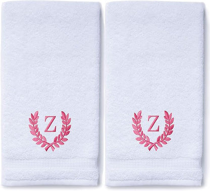 Decorative and Monogrammed Hand Towels for Bathroom Kitchen Makeup | Personalized Gift for Wedding-Bridal | Roman Font Custom Luxury Turkish Towel | Spa Collection, Oversized, 16 X 30 Inch, Set of 2