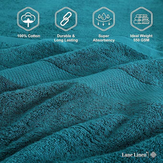LANE LINEN 100% Ring Spun Cotton Bath Towel Set, 18PCs - 8 Washcloths, 4 Shower Towels, 6 Hand Towels for Bathroom - Hotel Quality Softness & Oeko-Tex Certified, Ultra Absorbent - Sea Port