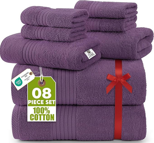 Utopia Towels 8 Piece Premium Towel Set, 2 Bath, 2 Hand, and 4 Washcloths, 100% Ring Spun Cotton, Highly Absorbent Towels for Bathroom, Sports, and Hotel, Plum