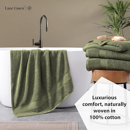 LANE LINEN 100% Mercerized Cotton Bath Sheet Set of 4 (35"x66") - Quick Drying, Ultra Soft & Durable Extra Large Towel Sets - Fade Resistant, Highly Absorbent - Oversized Daily Use Towels - Oil Green