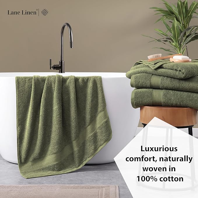 LANE LINEN 100% Ring Spun Cotton Luxury Bath Sheet 2 Pcs (35"x66") - Fade Resistant, Highly Absorbent Extra Large Bath Sheet - Oversized Bath Towels for Adults - Remains Soft After Washing - Oil Green