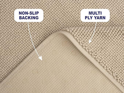 American Soft Linen Bath Rug, 17 in 24 in 100% Cotton Bath Mats Rugs for Bathroom, Slip Reducer Washable Shaggy Form Area Rugs, Beige Bath Rug