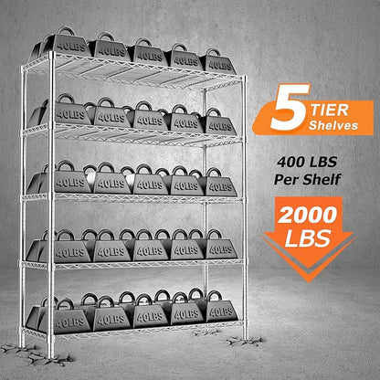 Storage Shelves Heavy Duty, 2 PCS 48" L x 20" W x 72" H Garage Wire Shelving Unit Loads 2000LBS, 5-Tier Adjustable Metal Industrial Utility Shelf Rack for Kitchen, Laundry Room, Warehouse, Basement