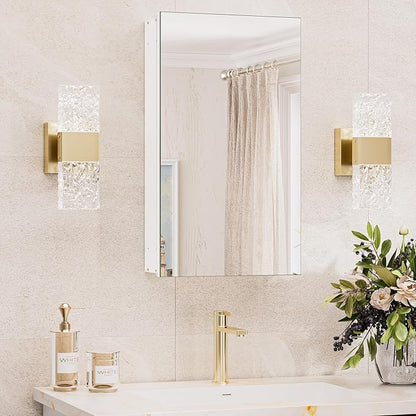 TokeShimi 14x24 Bathroom Mirror with Storage Tempered, Aluminum White Recessed Medicine Cabinet with Mirror Frameless Stepless Adjustable Shelf, Surface Mount Medicine Cabinet for Bathroom