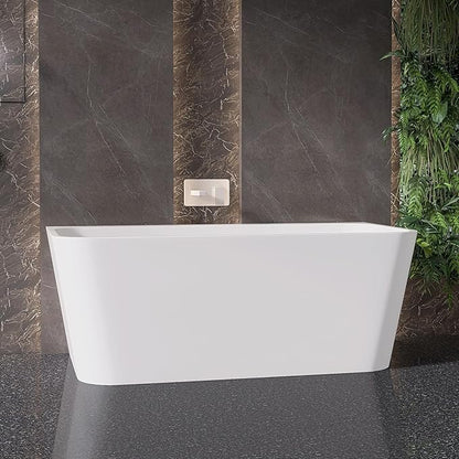 59" Acrylic Back-to-Wall Bathtub,Freestanding Bathtubs, Stand Alone Tub, Soaking Tubs for Bathroom, Integrated Overflow and Drain, cUPC Certified, Gloss White