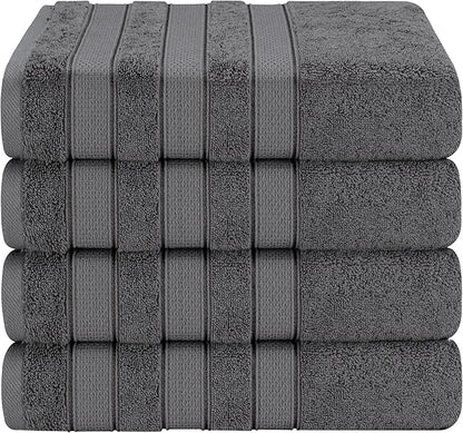 American Soft Linen Salem 100% Cotton Turkish 4 Piece Bath Towels for Bathroom, 600 GSM Soft Absorbent Quick Dry Bath Towel Set, Dark Gray