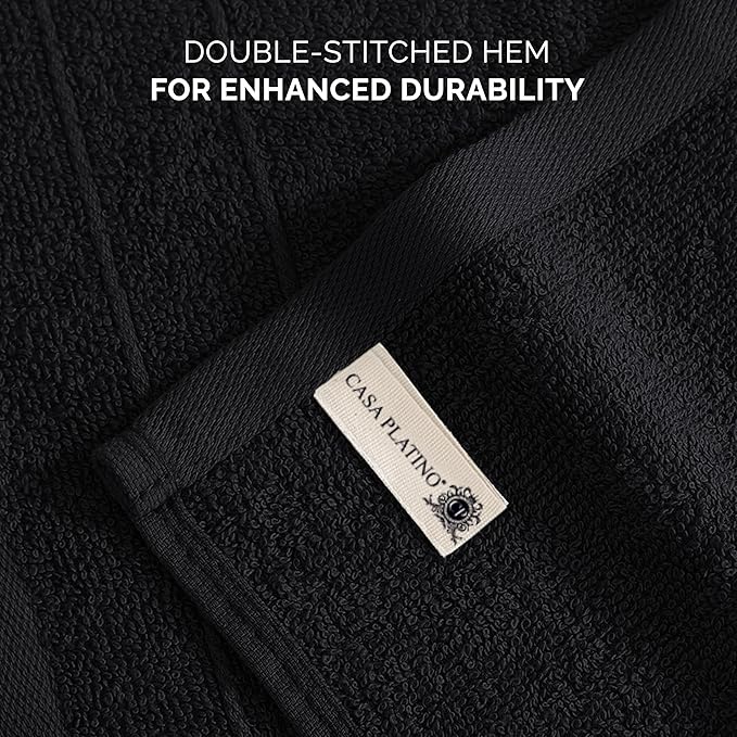 Casa Platino 100% Cotton Washcloths 6 Pack - Spa & Salon Quality Face Cloths - Ring Spun, Soft & Absorbent Wash Cloths for Body, Beauty, Home, Gym - Fingertip Towels Set- 13"x13", Black Towels Set