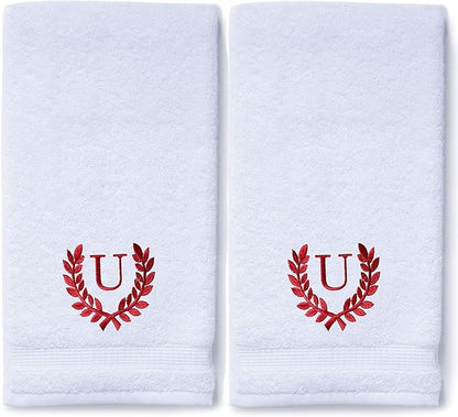 Decorative and Monogrammed Hand Towels for Bathroom Kitchen Makeup | Personalized Gift for Wedding-Bridal | Roman Font Custom Luxury Turkish Towel | Spa Collection, Oversized, 16 X 30 Inch, Set of 2