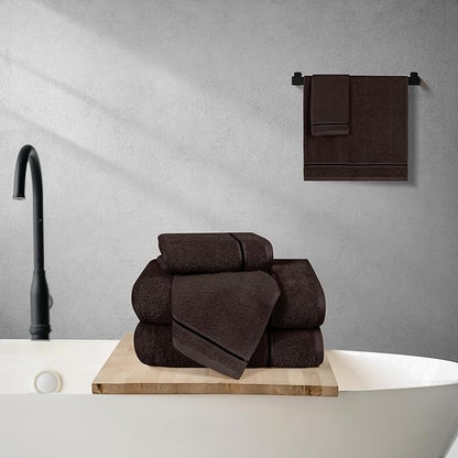 MyOwn Ultra Soft 6 Pack Cotton Towel Set, Contains 2 Bath Towels 28x55 inch, 2 Hand Towels 16x24 inch & 2 Wash Coths 12x12 inch, Ideal Everyday use, Compact & Lightweight - Chocolate Brown