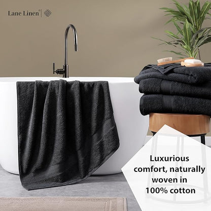 LANE LINEN Bath Towels 4 Pack (28"x54") - 100% Ring Spun Cotton Large Towel Set for Bathroom - Durable, Quick Drying, Soft & Absorbent Large Bath Towel Set - Perfect for Regular use - Black Towels