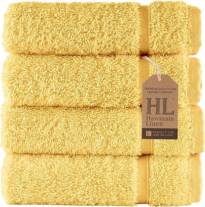 Washcloth Linen Set Premium Original Turkish Cotton, Hotel Quality for Maximum Softness & Absorbency for Face, Hand, Kitchen & Cleaning (Yellow, Washcloth Set)