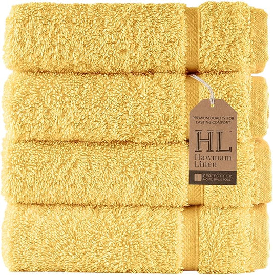 Washcloth Linen Set Premium Original Turkish Cotton, Hotel Quality for Maximum Softness & Absorbency for Face, Hand, Kitchen & Cleaning (Yellow, Washcloth Set)
