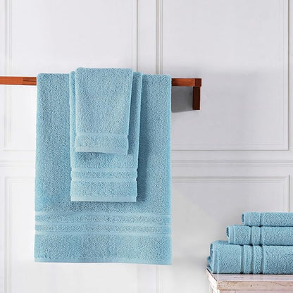 Hawmam Linen Light Blue 6 Piece Bath Towels Set for Bathroom Original Turkish Cotton Soft, Absorbent and Premium 2 Bath Towels, 2 Hand Towels, 2 Washcloths