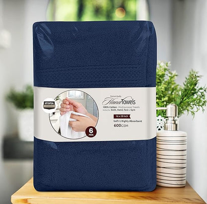 Utopia Towels [6 Pack Premium Hand Towels Set, (16 x 28 inches) 100% Ring Spun Cotton, Ultra Soft and Highly Absorbent 600GSM Towels for Bathroom, Gym, Shower, Hotel, and Spa (Navy Blue)