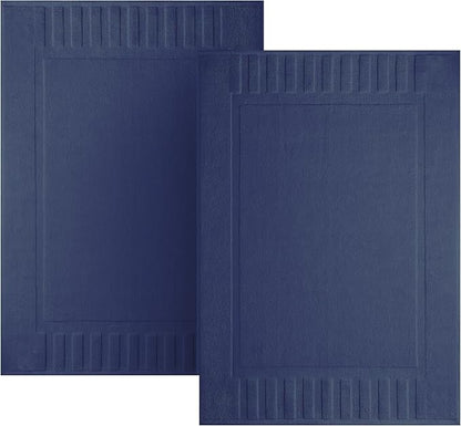 White Classic Luxury Bath Mat Floor Towel Set - Absorbent Cotton Hotel Spa Shower/Bathtub Mats [Not a Bathroom Rug] 22"x34" | 2 Pack | Navy Blue