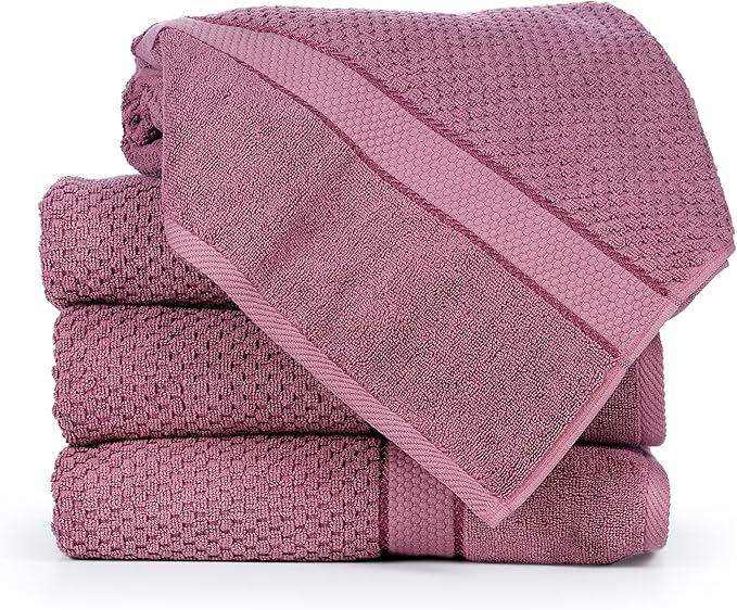 Ample Decor Bath Towels for Bathroom Set of 4 100% Cotton Popcorn Textured - Quick Dry, Highly Absorbent, Oeko-TEX Certified, Machine Washable - Mulaayam Collection - Grape Purple - 30 X 54 Inch