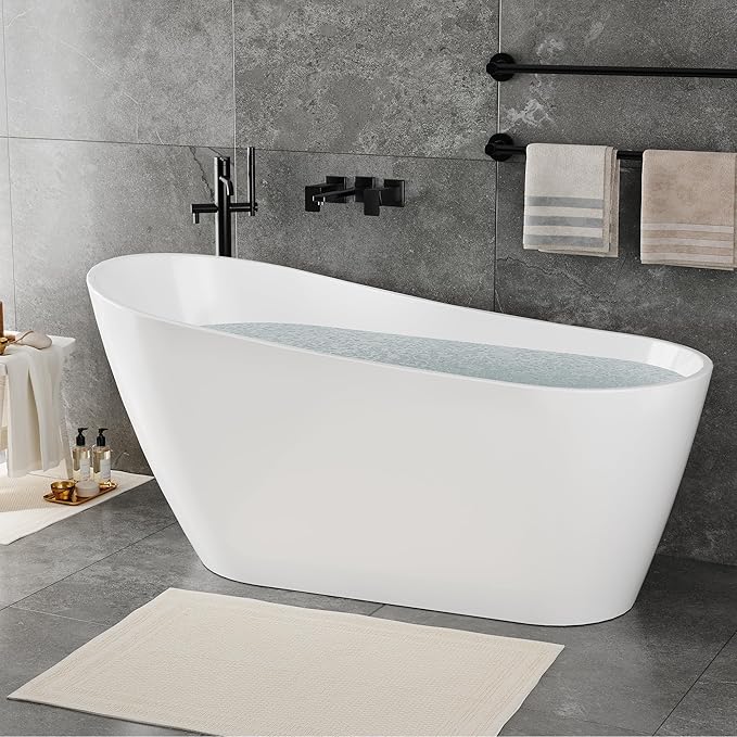67 Inch Freestanding Acrylic Bathtub, Modern Soaking Tub with Chrome Overflow & Drain, CUPC Certified, Deep Soaking Design for Luxurious Spa Experience, Contemporary Bathroom Centerpiece
