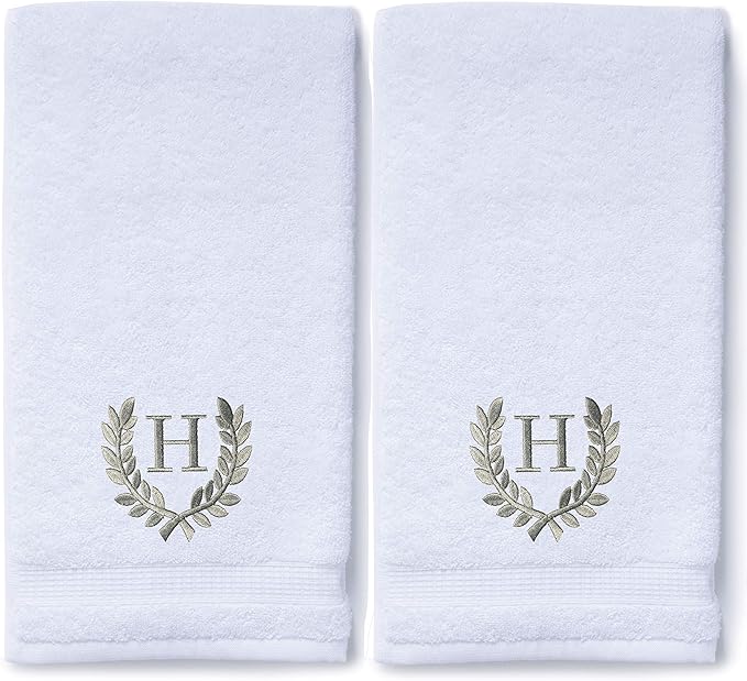 Decorative and Monogrammed Hand Towels for Bathroom Kitchen Makeup | Personalized Gift for Wedding-Bridal | Roman Font Custom Luxury Turkish Towel | Spa Collection, Oversized, 16 X 30 Inch, Set of 2