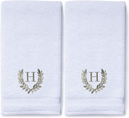 Decorative and Monogrammed Hand Towels for Bathroom Kitchen Makeup | Personalized Gift for Wedding-Bridal | Roman Font Custom Luxury Turkish Towel | Spa Collection, Oversized, 16 X 30 Inch, Set of 2