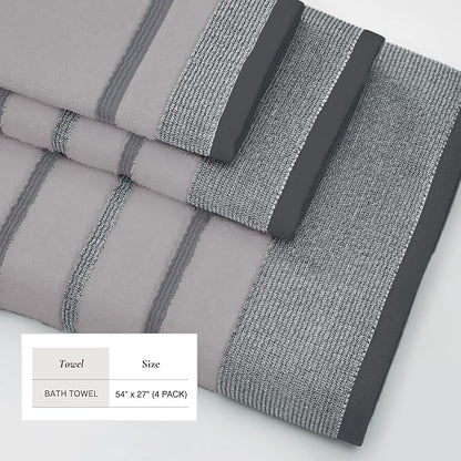 Great Bay Home Decorative Bath Towel Set - Luxury Cotton 4 Pack 54x27 Bath Towel Set - Luxurious, Ultra-Soft, Durable Towels for Bathroom Decor (Grey)