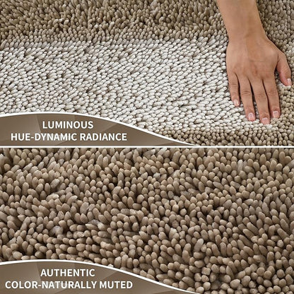 Yimobra Long Bathroom Rug Non Slip 44x24 Inch, Extra Thick Soft Absorbent Chenille Bath Mat, Machine Washable Quick Dry Bath Rugs for Bathroom Floor, Tub and Shower, Home Decor Accessories, Camel