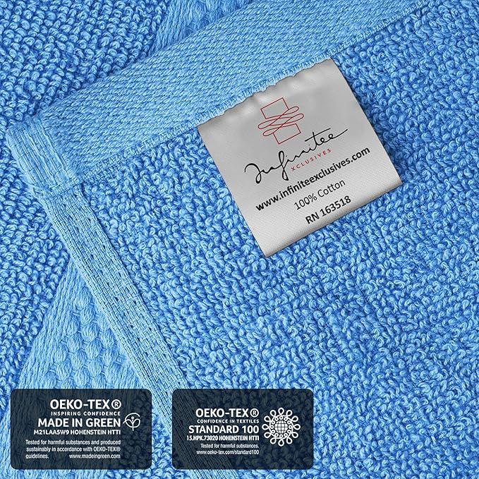 Infinitee Xclusives Blue Hand Towels for Bathroom - Set of 6 (16x28 inches) 600 GSM, 100% Cotton Ultra Soft, Quick Drying, Hotel Quality Hand Towel Set (Eloquent Blue)